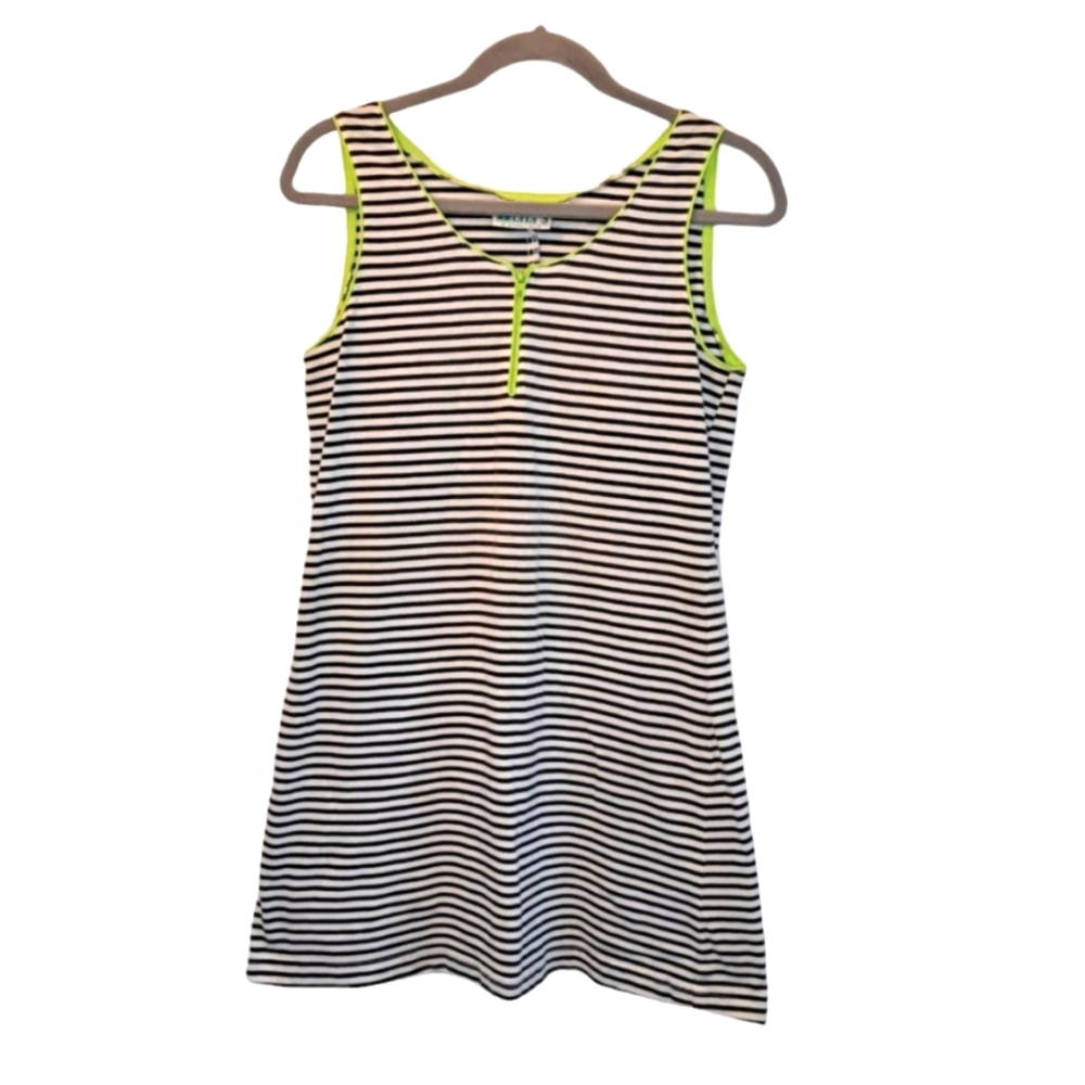 Lily's Black and White Striped Sleeveless Dress Contrasting Trim Size Medium